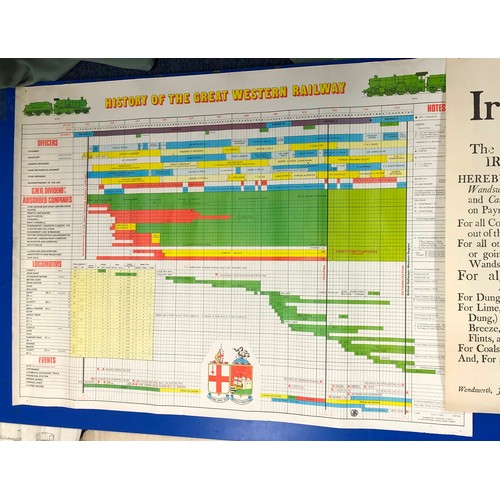 1359 - Various railway related posters, maps, scale drawings, including a Stockton and Darlington Railway B... 