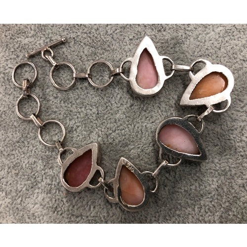 1270 - A  925 silver coloured bracelet with pink stones, 21cm long