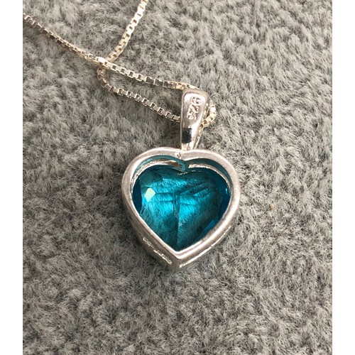 1277 - A Simply Silver blue heart shaped pendant, 1.5cm long with 925 silver chain