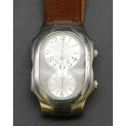 753 - Philip Stein, Teslar gentleman's rectangular shaped quartz watch with 2 circular dials (bezel scratc... 