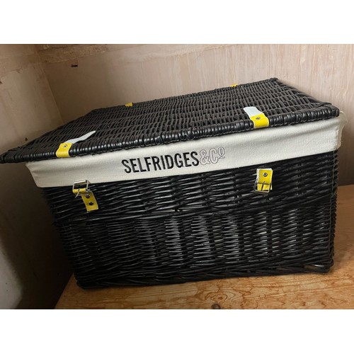 1380 - A wicker Selfridges hamper basket (no contents) Height 36cm high, 65cm wide, 37cm deep. This item is... 