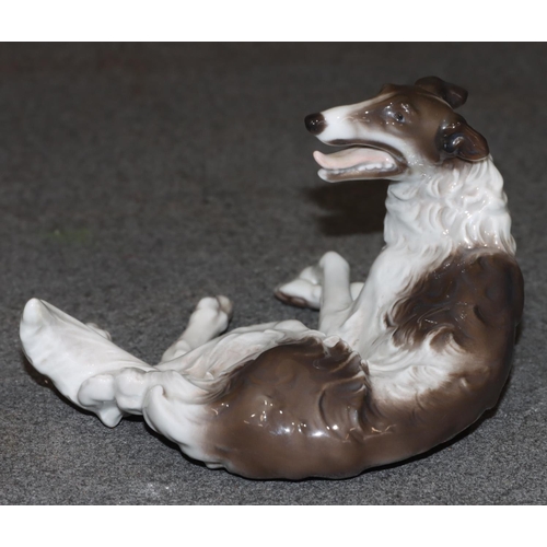 95 - A Rosenthal china figure of a resting dog on white and brown ground, 14cm wide, 9.5cm high