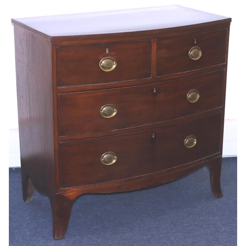 988 - A 19th Century small mahogany bow fronted chest of drawers, 2 short above 2 long graduated drawers w... 