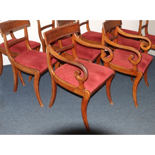 990 - A Set of 10 19th century mahogany dining chairs with drop in seats (2 backs restored)