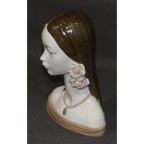 165 - A large Lladro figurehead bust of a young lady with encrusted floral motif, 31cm high