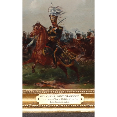 187 - Major T S Seccombe, military oil on board, 19cm x 34cm, 