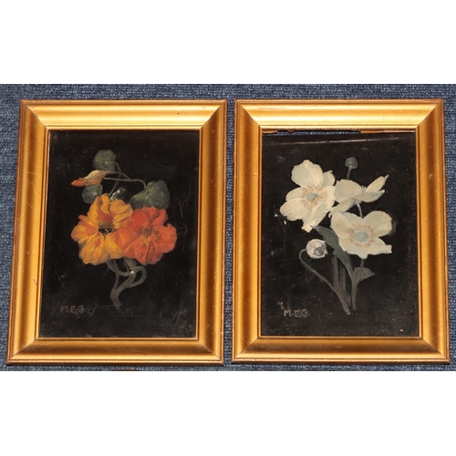 191 - A pair of small oval reproduction oil on panels, 16.5cm x 11.5cm still life 