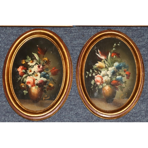 191 - A pair of small oval reproduction oil on panels, 16.5cm x 11.5cm still life 