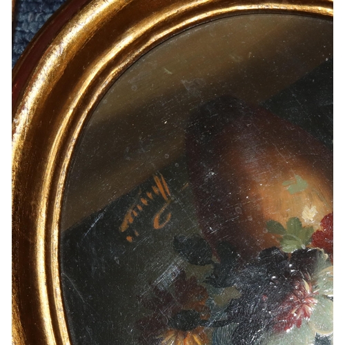 191 - A pair of small oval reproduction oil on panels, 16.5cm x 11.5cm still life 