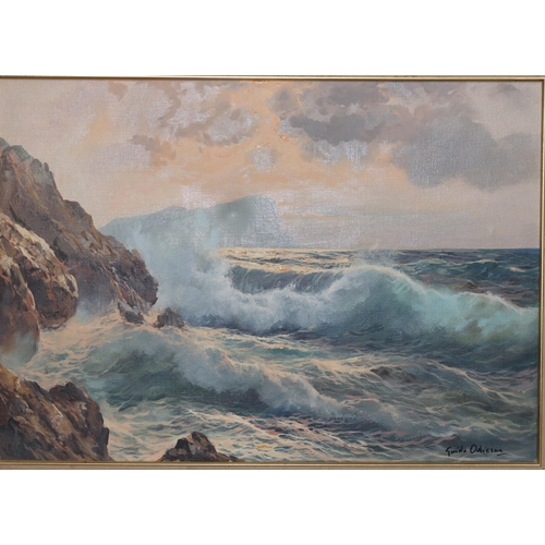 197 - Guido Odierna (1913-1991), marine oil on canvas, 49cm x 69cm, depicting waves breaking on rocks, sig... 