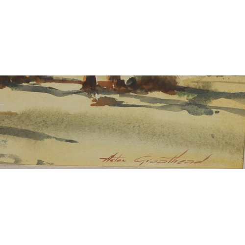 208 - Aston Greathead (1921-2012 New Zealand), watercolour, 40cm x 55.5cm, open landscape with snowy mount... 