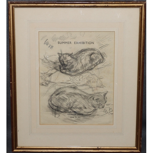 237 - Augustus John, pencil sketch of 2 cats, from the front cover of the Summer Exhibition of the Redfern... 