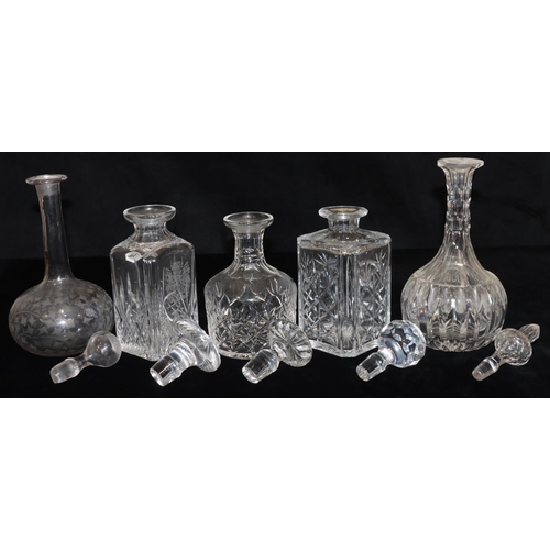 24 - A Stuart square cut glass decanter with mushroom shape stopper and 2 Edinburgh crystal decanters wit... 