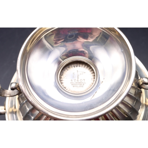 254 - A George V silver round trumpet shaped 2-handled trophy/fruit bowl with part embossed reeded decorat... 