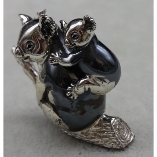 259 - A Saturno 925 silver and enamelled model of a Koala and cub on tree trunk, 3.9cm high, 1.3oz gross