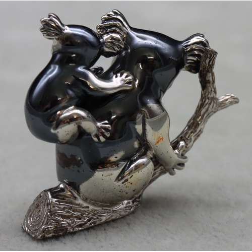 259 - A Saturno 925 silver and enamelled model of a Koala and cub on tree trunk, 3.9cm high, 1.3oz gross