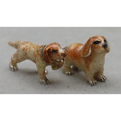 261 - 2 Saturno 925 silver and enamelled small figures of dogs 