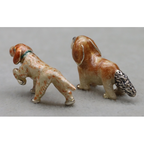 261 - 2 Saturno 925 silver and enamelled small figures of dogs 