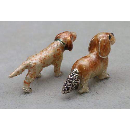 261 - 2 Saturno 925 silver and enamelled small figures of dogs 