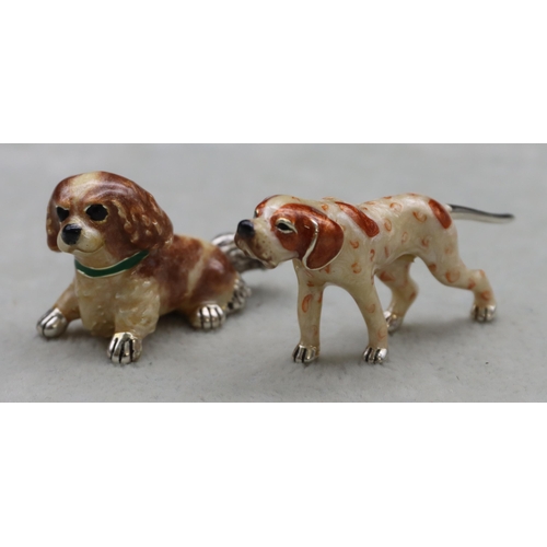 263 - 2 Saturno 925 silver and enamelled small figures of dogs 