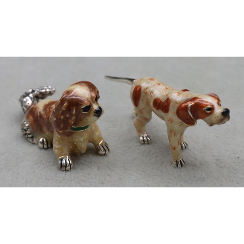 263 - 2 Saturno 925 silver and enamelled small figures of dogs 