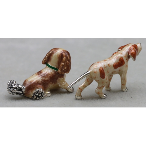 263 - 2 Saturno 925 silver and enamelled small figures of dogs 