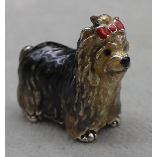 265 - A Saturno 925 silver and enamelled Yorkie Terrier, 3.8cm long, 3.4cm high, 1.2oz