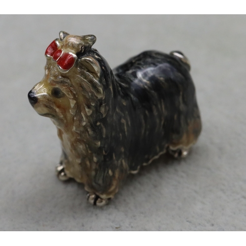 265 - A Saturno 925 silver and enamelled Yorkie Terrier, 3.8cm long, 3.4cm high, 1.2oz