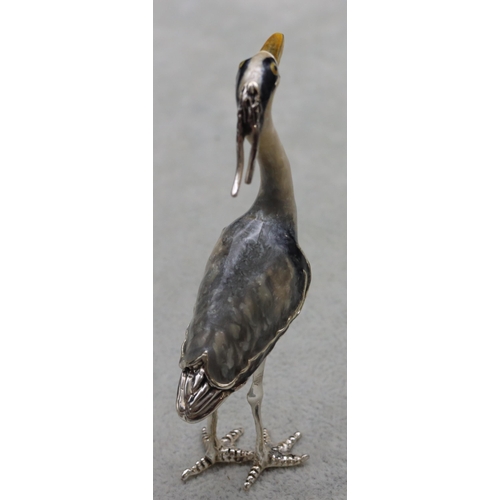 275 - A Saturno 925 silver and enamelled figure of a Heron, 7.5cm high, 1oz