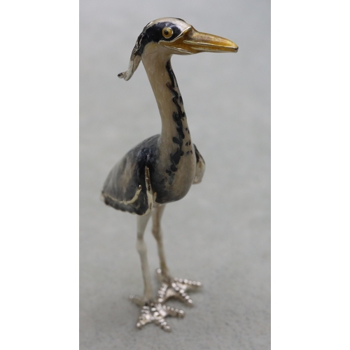 275 - A Saturno 925 silver and enamelled figure of a Heron, 7.5cm high, 1oz