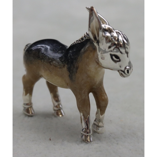 276 - A Saturno 925 silver and enamelled small figure of a Donkey, 4cm long, 0.60oz