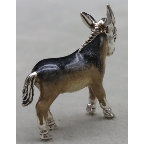 276 - A Saturno 925 silver and enamelled small figure of a Donkey, 4cm long, 0.60oz