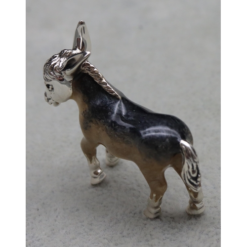 276 - A Saturno 925 silver and enamelled small figure of a Donkey, 4cm long, 0.60oz