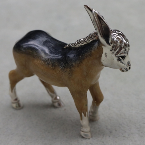 277 - A Saturno 925 silver and enamelled figure of a Donkey, 5.5cm high, 5.4cm long, 1.4oz