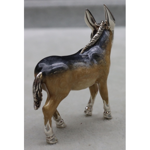 277 - A Saturno 925 silver and enamelled figure of a Donkey, 5.5cm high, 5.4cm long, 1.4oz