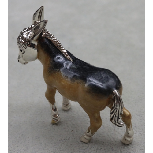 277 - A Saturno 925 silver and enamelled figure of a Donkey, 5.5cm high, 5.4cm long, 1.4oz