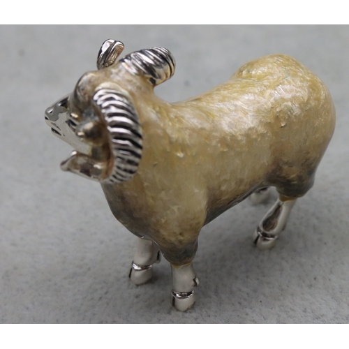 279 - A Saturno 925 silver and enamelled figure of a Ram, 4cm high, 5cm long, 1.8oz