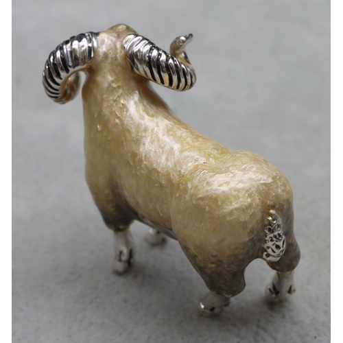 279 - A Saturno 925 silver and enamelled figure of a Ram, 4cm high, 5cm long, 1.8oz