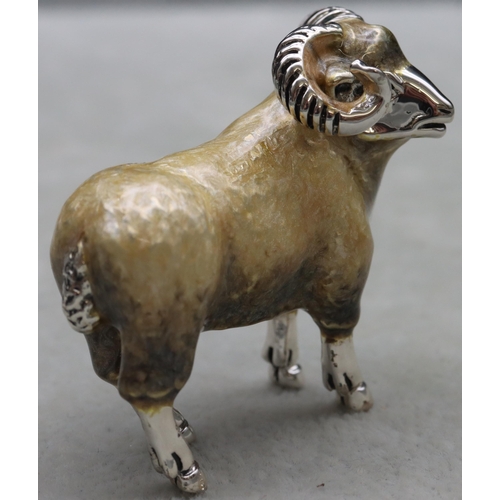 279 - A Saturno 925 silver and enamelled figure of a Ram, 4cm high, 5cm long, 1.8oz