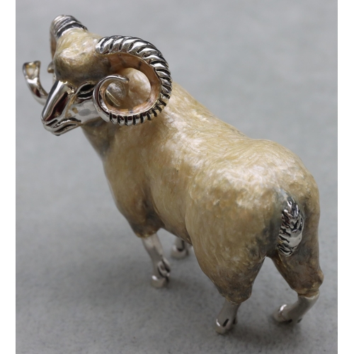 281 - A Saturno 925 silver and enamelled figure of a Ram, 7.5cm long, 5.5cm high, 4.2oz