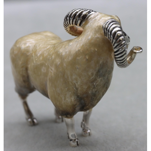 281 - A Saturno 925 silver and enamelled figure of a Ram, 7.5cm long, 5.5cm high, 4.2oz