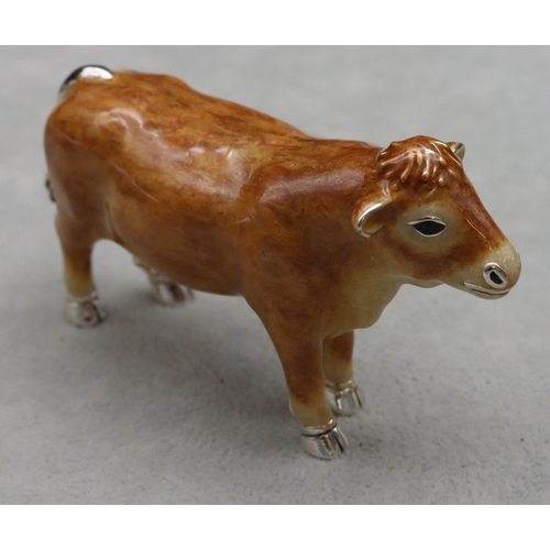 282 - A Saturno 925 silver and enamelled model of a Cow, 9.3cm long, 5cm high, 3.5oz