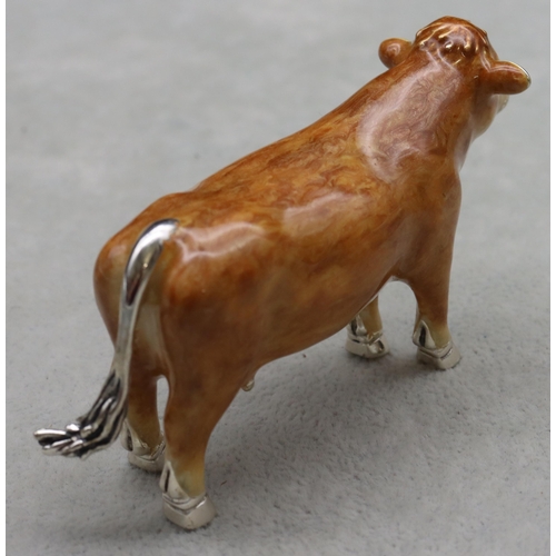 282 - A Saturno 925 silver and enamelled model of a Cow, 9.3cm long, 5cm high, 3.5oz