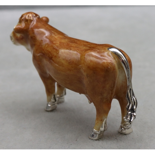 282 - A Saturno 925 silver and enamelled model of a Cow, 9.3cm long, 5cm high, 3.5oz