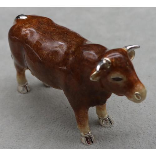 283 - A Saturno 925 silver and enamelled model of a Bull, 9.5cm long, 5cm high, 3.8oz