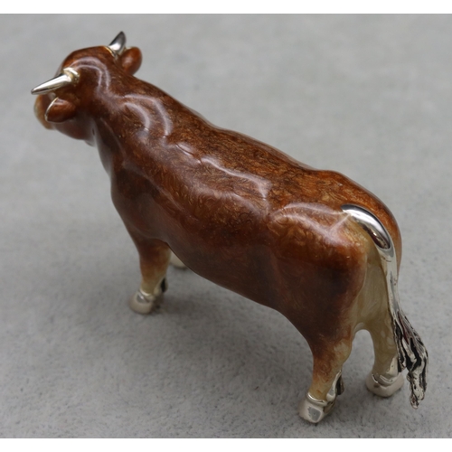 283 - A Saturno 925 silver and enamelled model of a Bull, 9.5cm long, 5cm high, 3.8oz