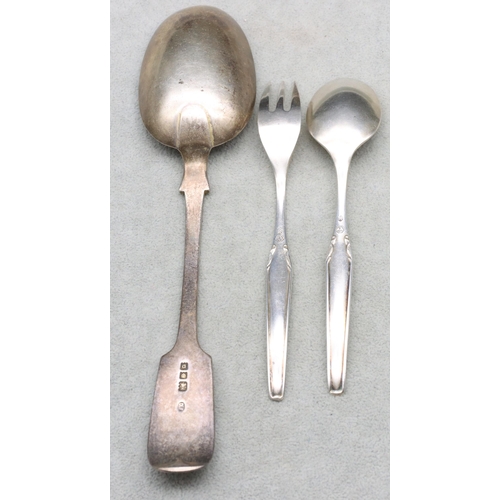 298 - A London silver tablespoon with engraved floral and leaf pattern, 2.3oz and a pair of Danish style c... 