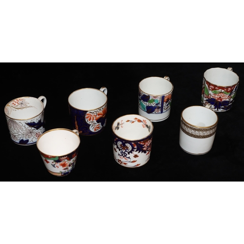 30 - 7 various 19th Century teacups with multi-coloured floral, leaf and gilt decoration (1 handle missin... 