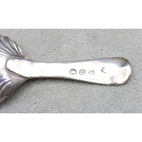 302 - A George III silver caddy spoon with shell shaped bowl, London 1811 (maker's mark rubbed)