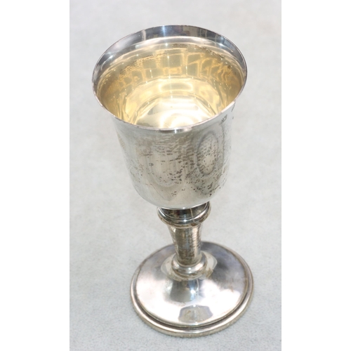 303 - A modern London silver goblet with turned stem on round sweeping base, London 1977, maker's mark J.W... 